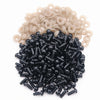 A pile of black plastic safety eyes with washers for crafting and stuffed animals