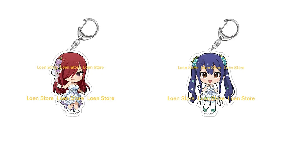 Chibi acrylic keychain featuring a female character from Fairy Tail with blue hair and a light blue dress.
