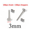 A set of 100 studs and 100 stoppers made of stainless steel with a 3mm size.