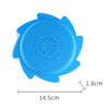 A bright blue silicone splash flying ring toy with a central hole for water play.