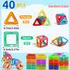 A set of 40 random color magnetic building blocks including triangles and squares for STEM learning.