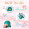 Instructions showing how to use 3D puffy foam painting paper for kids by drawing, adding water drops, and inflating the patte