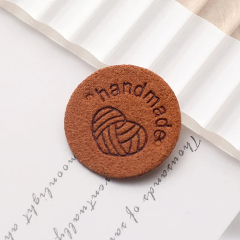 Round PU Leather Labels with Embossed Design for DIY Crafts