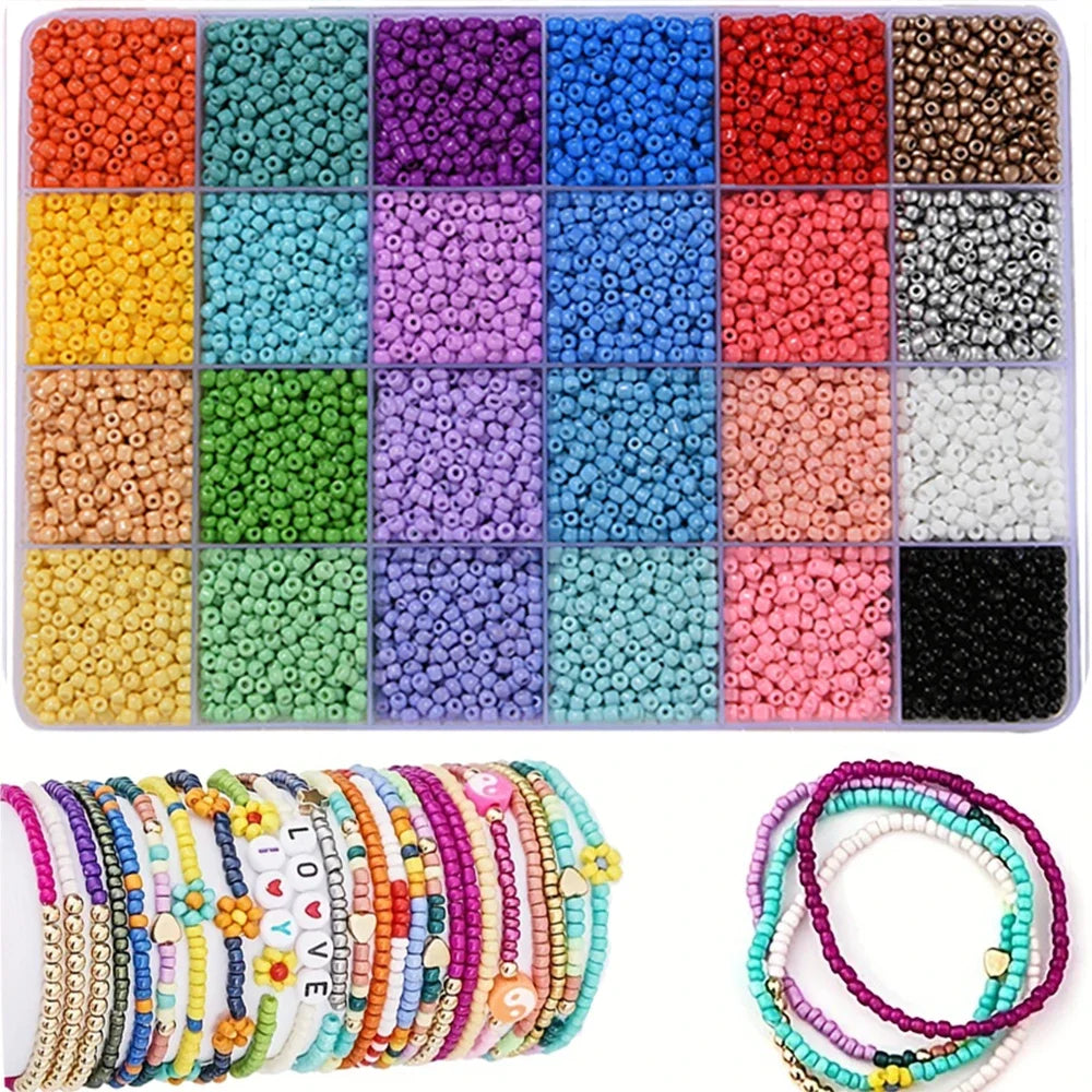 Assortment of 2400 pieces of 3mm glass seed beads in various colors for jewelry making and crafts