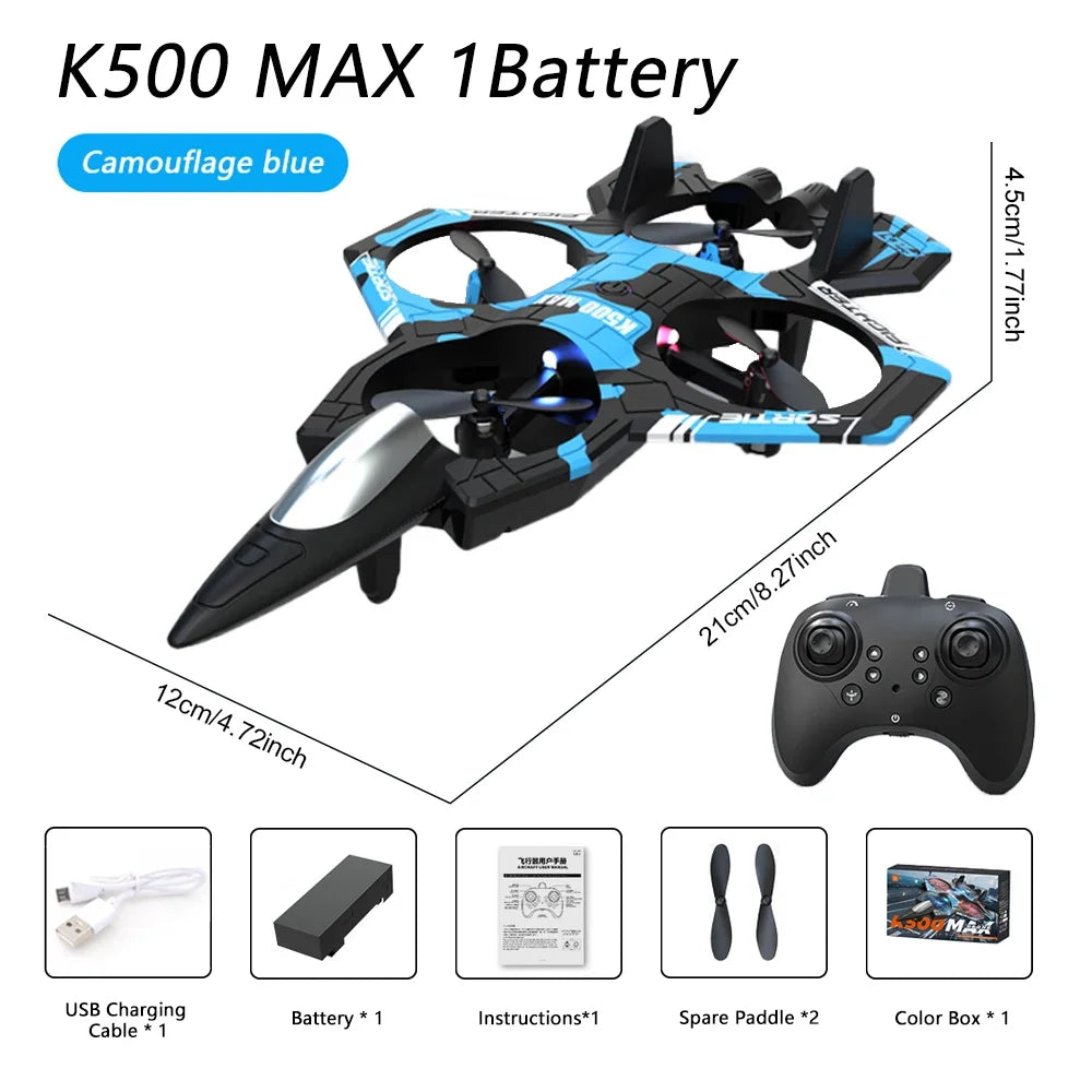 Avion de stunt en mousse RC K500 MAX couleur camouflage bleu avec LED et accessoires