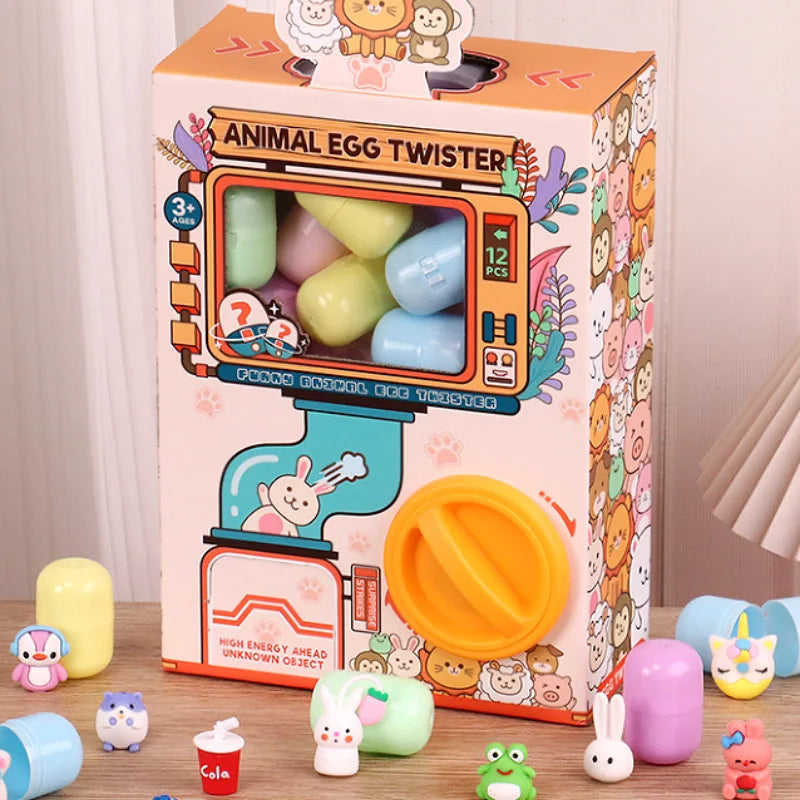 A box of Animal Egg Twister surprise toys featuring colorful plastic eggs and accessories for children.