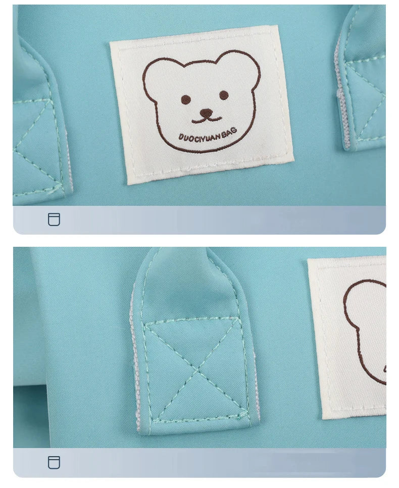 Waterproof Diaper Bag Backpack with Printed Bear Design