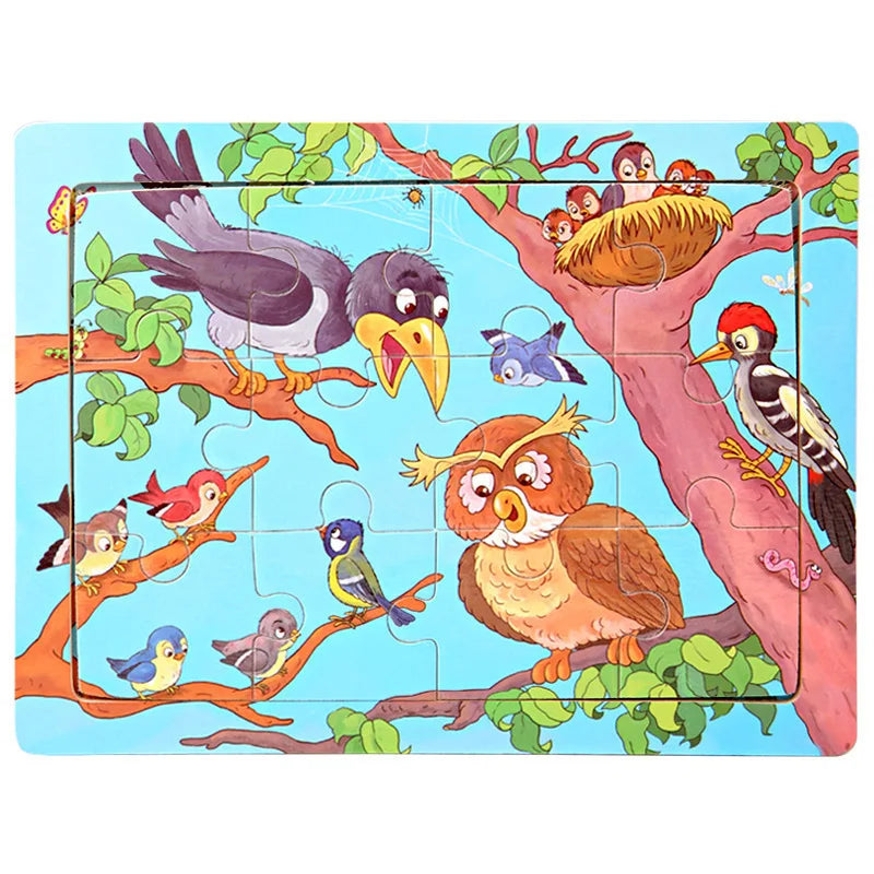 Wooden Animal Jigsaw Puzzles for Toddlers (Set of 12)