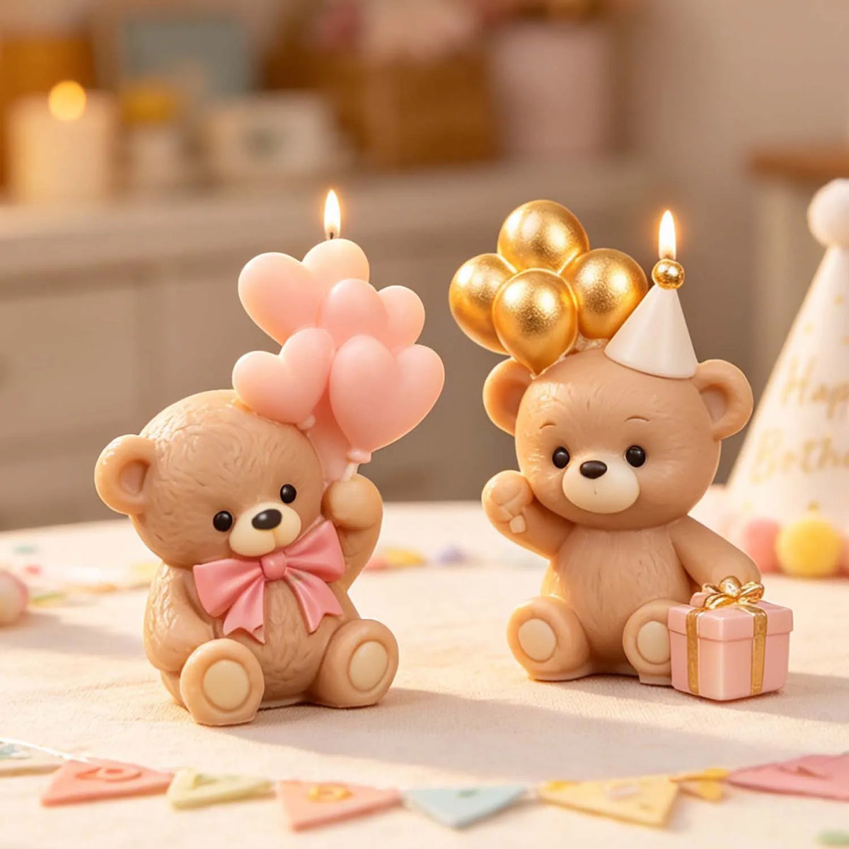 Heart-Shaped Balloon Bear Silicone Mold for Candles & Resin Crafts