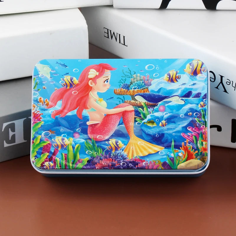 A rectangular jigsaw puzzle featuring a vibrant underwater scene with a mermaid and colorful marine life.