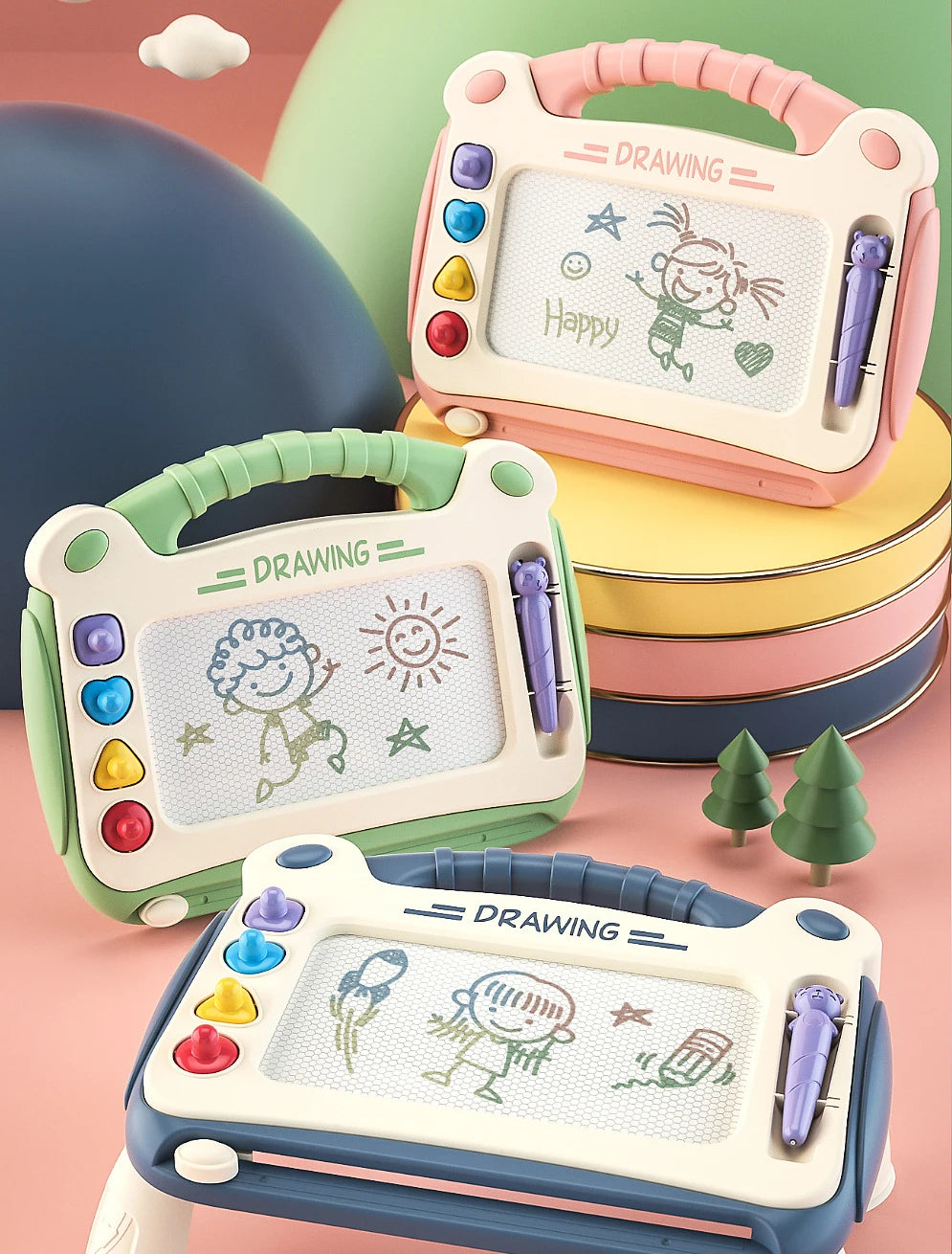 Kids Magnetic Drawing Board with Colorful Graffiti Art Pad