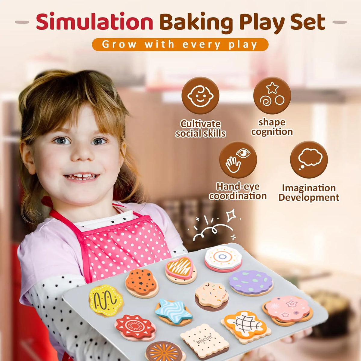 Wooden Cookie Baking Play Food Set for Toddlers