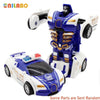 A blue and white transformable robot sports car toy for kids.