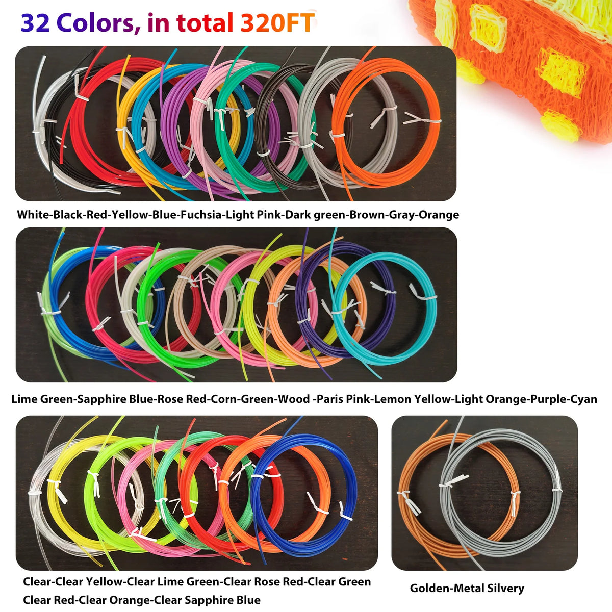PLA 3D Pen Filament Refill Pack – 1.75mm, Multi-Color Bundle