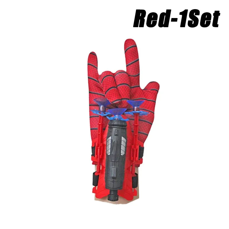 Red 1Set of a superhero spider launcher glove set with suction cup projectiles