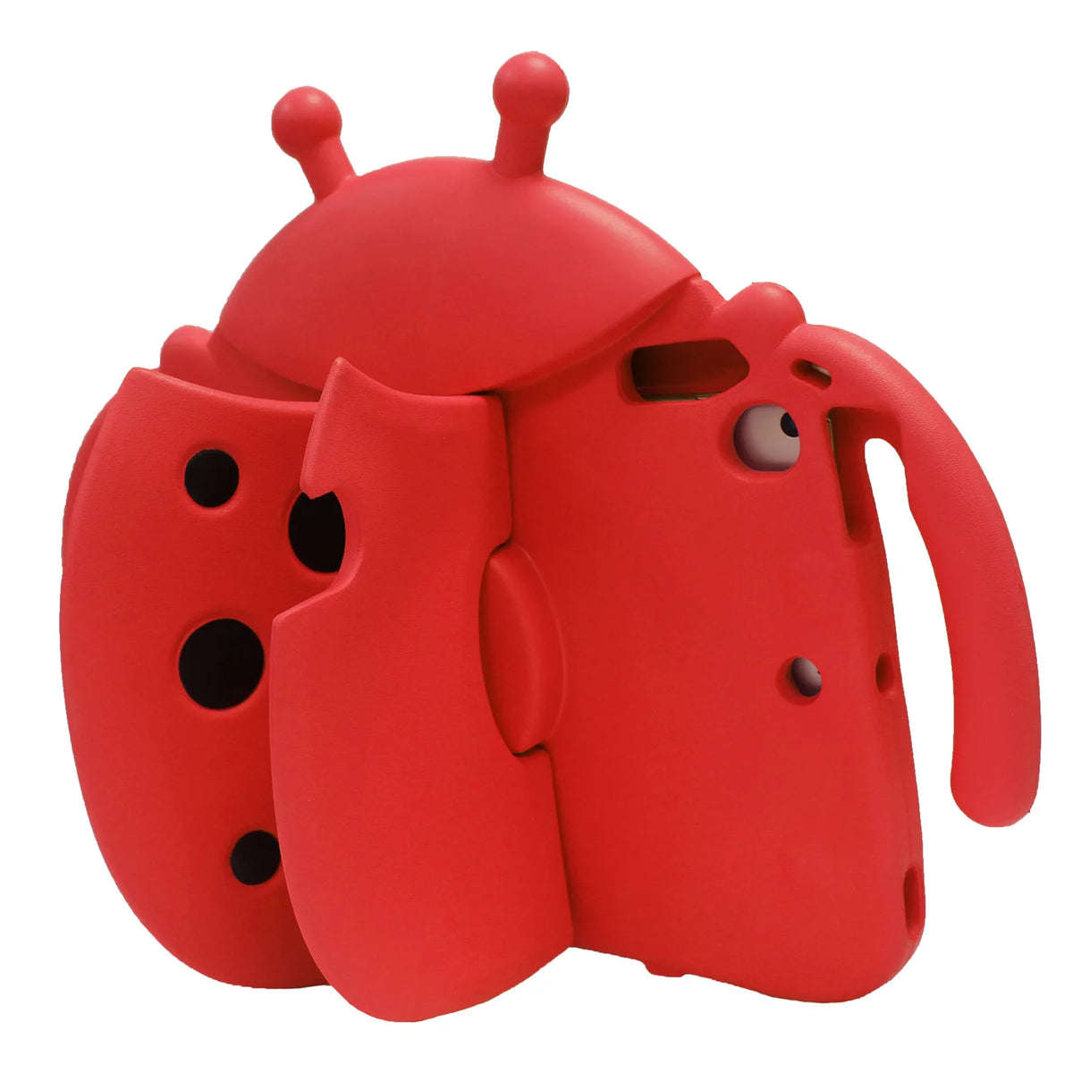 A red, playful cartoon EVA shockproof case designed for an iPad.