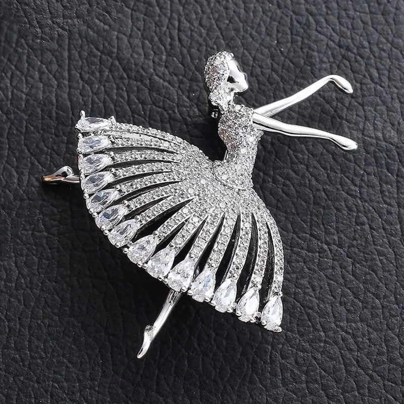 Ballerina Dancer Rhinestone Brooch for Women