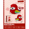 A red cute bird DIY set featuring 241 pieces of colorful building blocks and accessories.