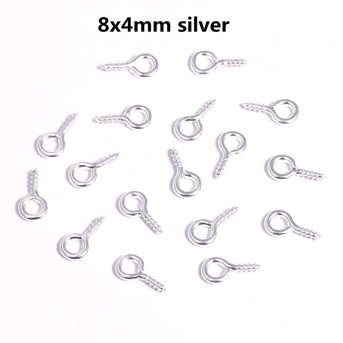 Silver 8x4mm mini eye pins with screw threads for jewelry making
