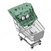 A silver shopping cart with a green waterproof seat cover featuring a leafy pattern.
