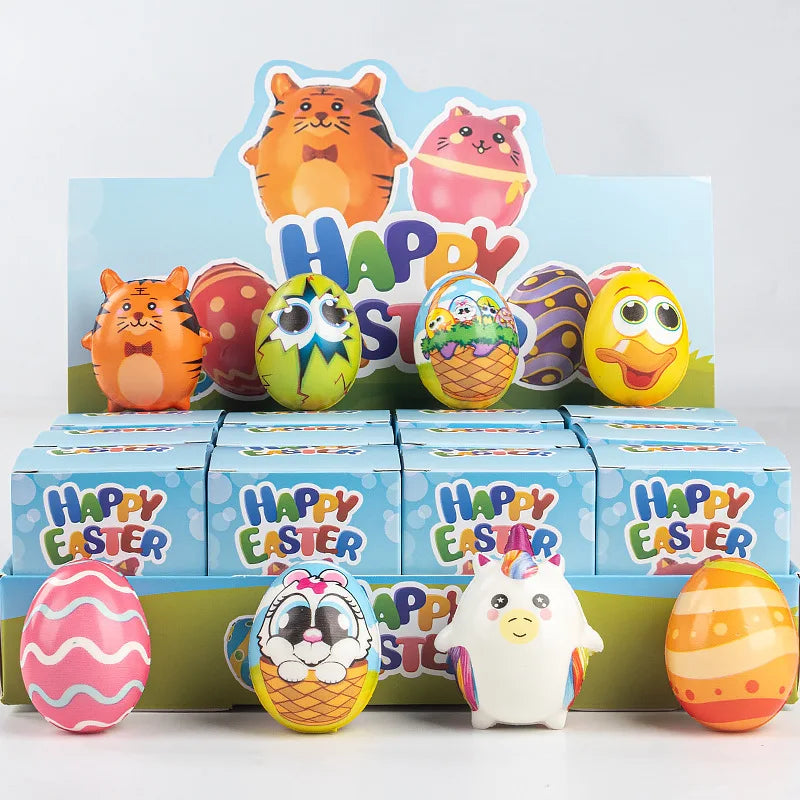 A set of 12 cute animal and food blind box collectibles featuring orange, pink, and yellow characters.
