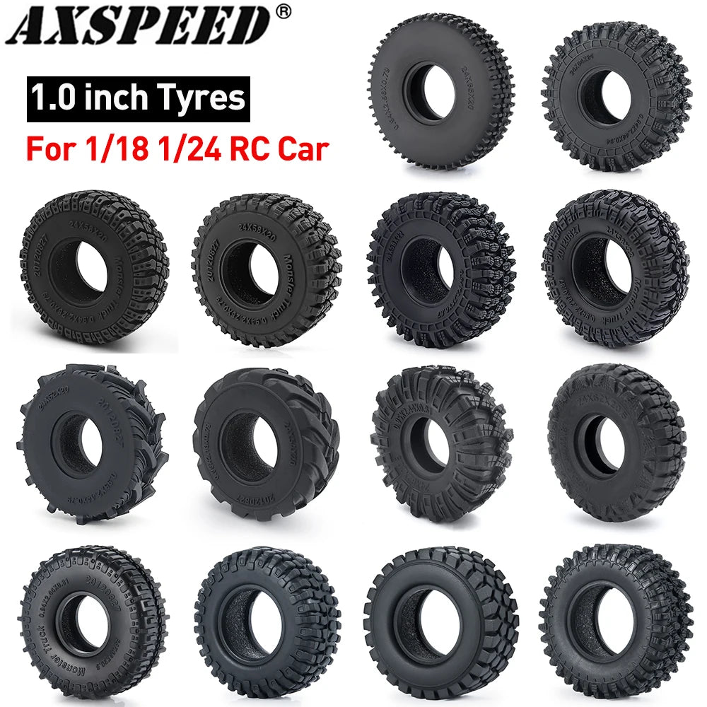 1.0" Mud Terrain Tires for 1/18 & 1/24 RC Crawlers (4-Pack)