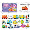 A set of magnetic puzzle stickers featuring various vehicles and animals for children.