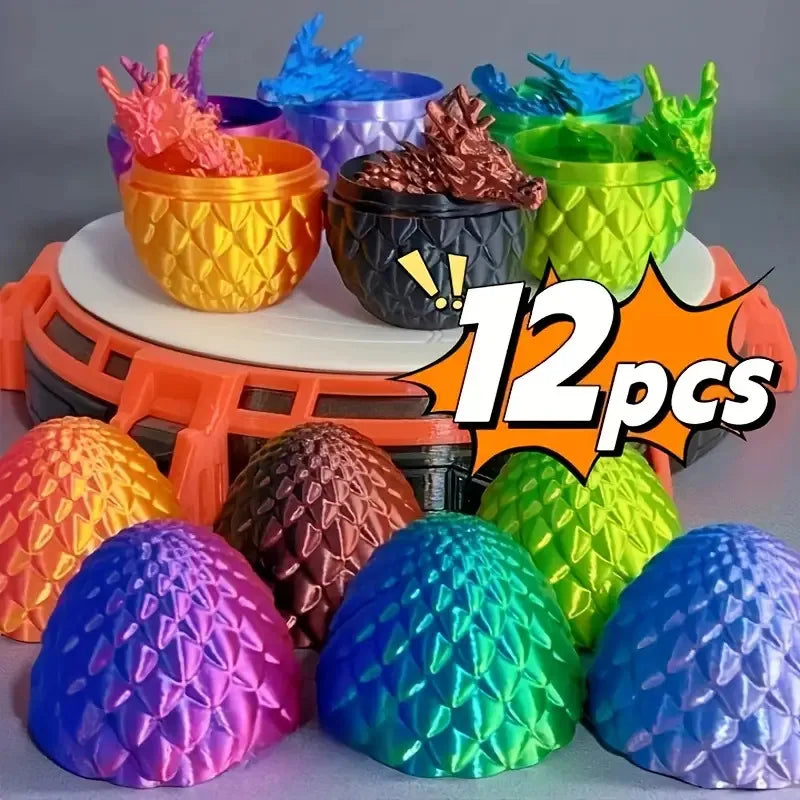 Set of 12 3D Printed Dragon & Egg Figurines