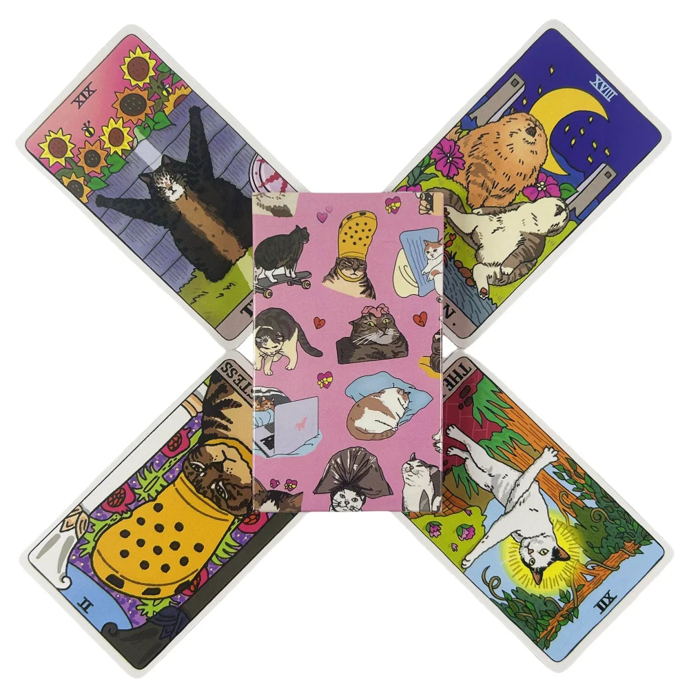 A set of 22 Cat Meme Tarot cards featuring various cats and related imagery.