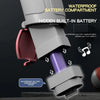 Close-up view of a water blaster with a waterproof battery compartment and hidden built-in battery.
