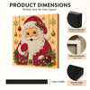 Framed Christmas Santa face made of red and white pearls on a wooden canvas with dimension guide.