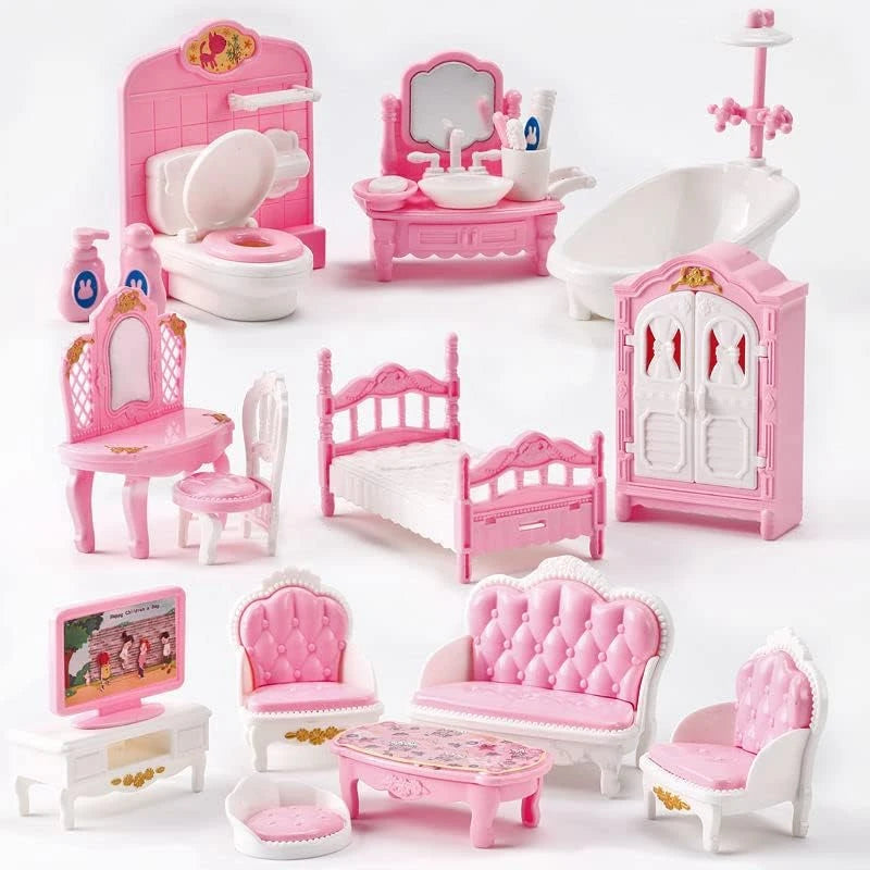Miniature Dollhouse Furniture Set for Bedroom, Living Room, Kitchen & Bathroom