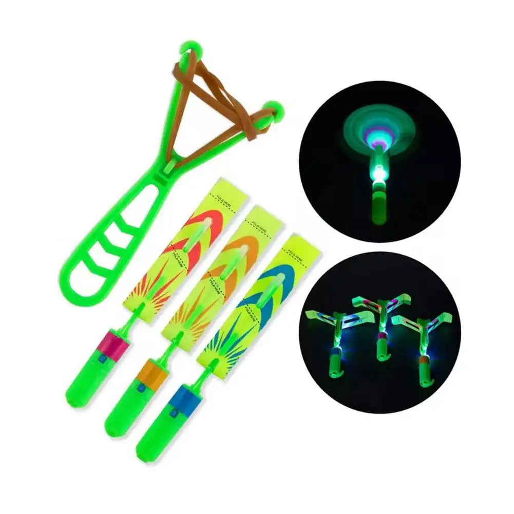 LED Light-Up Flying Copter Toys with Catapult Launcher