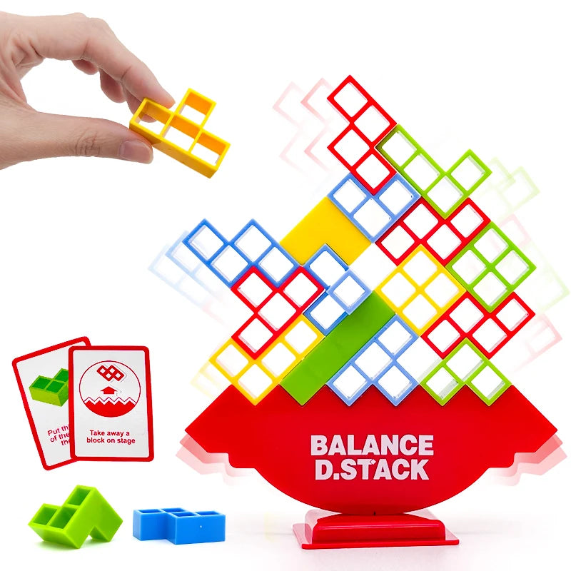 Un ensemble de blocs de bois colorés et de pièces de puzzle pour l'équilibre et la construction.