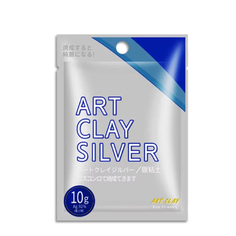 Silver art clay in a sealed pouch labeled ART CLAY SILVER 10g