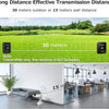 Demonstration of long distance effective transmission distance for a wireless monitor system, showing 30 meters outdoors and 