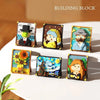 A collection of pixel art building blocks depicting various characters and scenes.