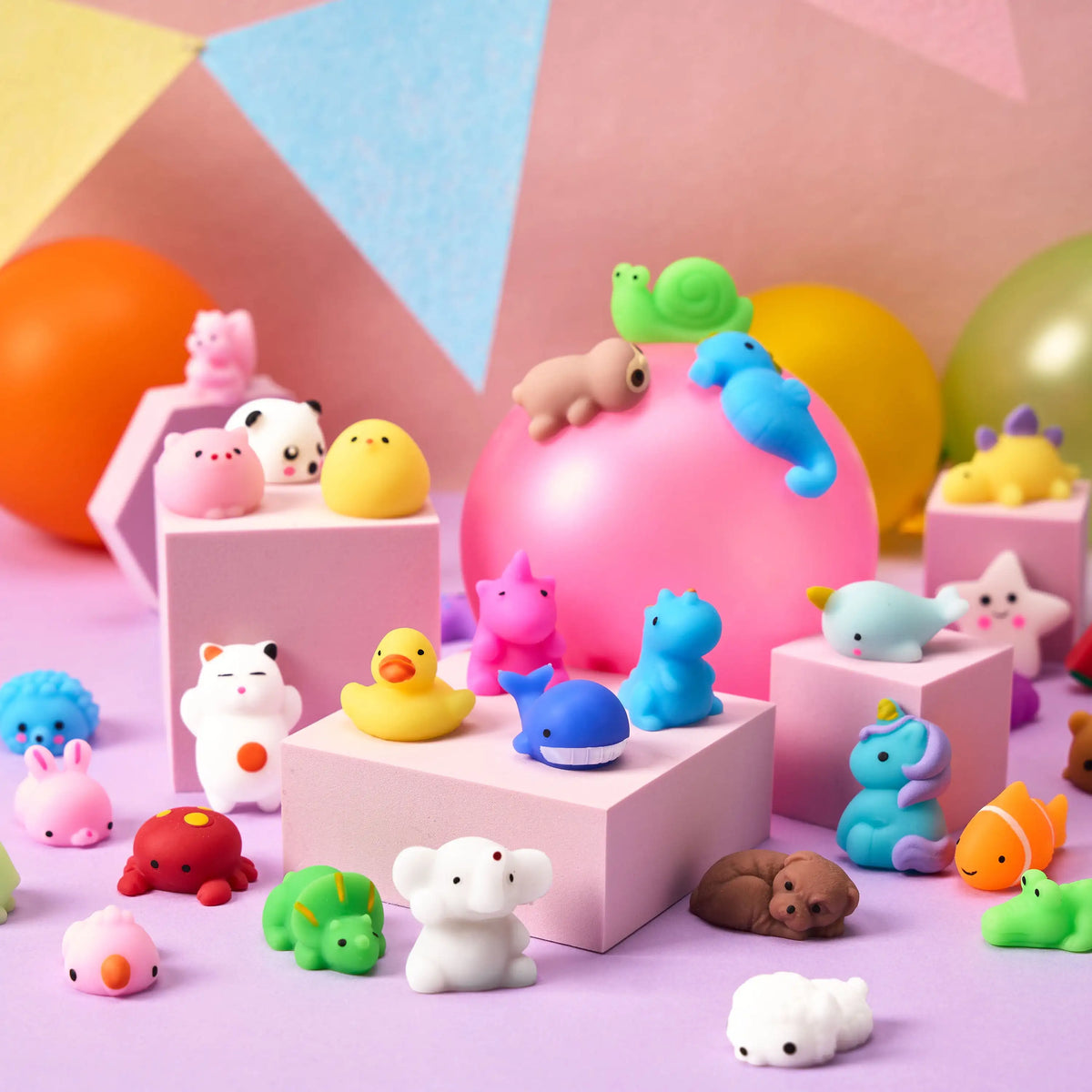 Mini Mochi Squishy Toys Assortment – 100-Pack Animal & Fruit Stress Relievers