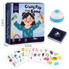 A box of Crazy Flip Card Game toy with colorful cards and a white lid, next to several individual cards.