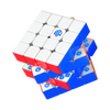 A white and blue magnetic speed cube puzzle with a stickerless design shown from an isometric angle.