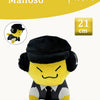 A yellow plush toy resembling a character from a slasher game, featuring a black hat and dark clothing.