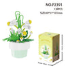 A set of 138 miniature flower bouquets made from building blocks, featuring white and yellow flowers in green pots.