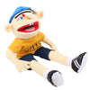 A plush toy of the character Jeffy in a yellow shirt and blue cap.