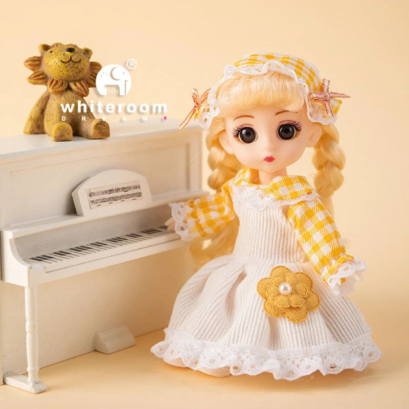 16cm Articulated Fashion Doll with Big Eyes and Dress-Up Outfit