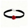 Black elastic wristband with a red rose decoration and silver chain for dress-up