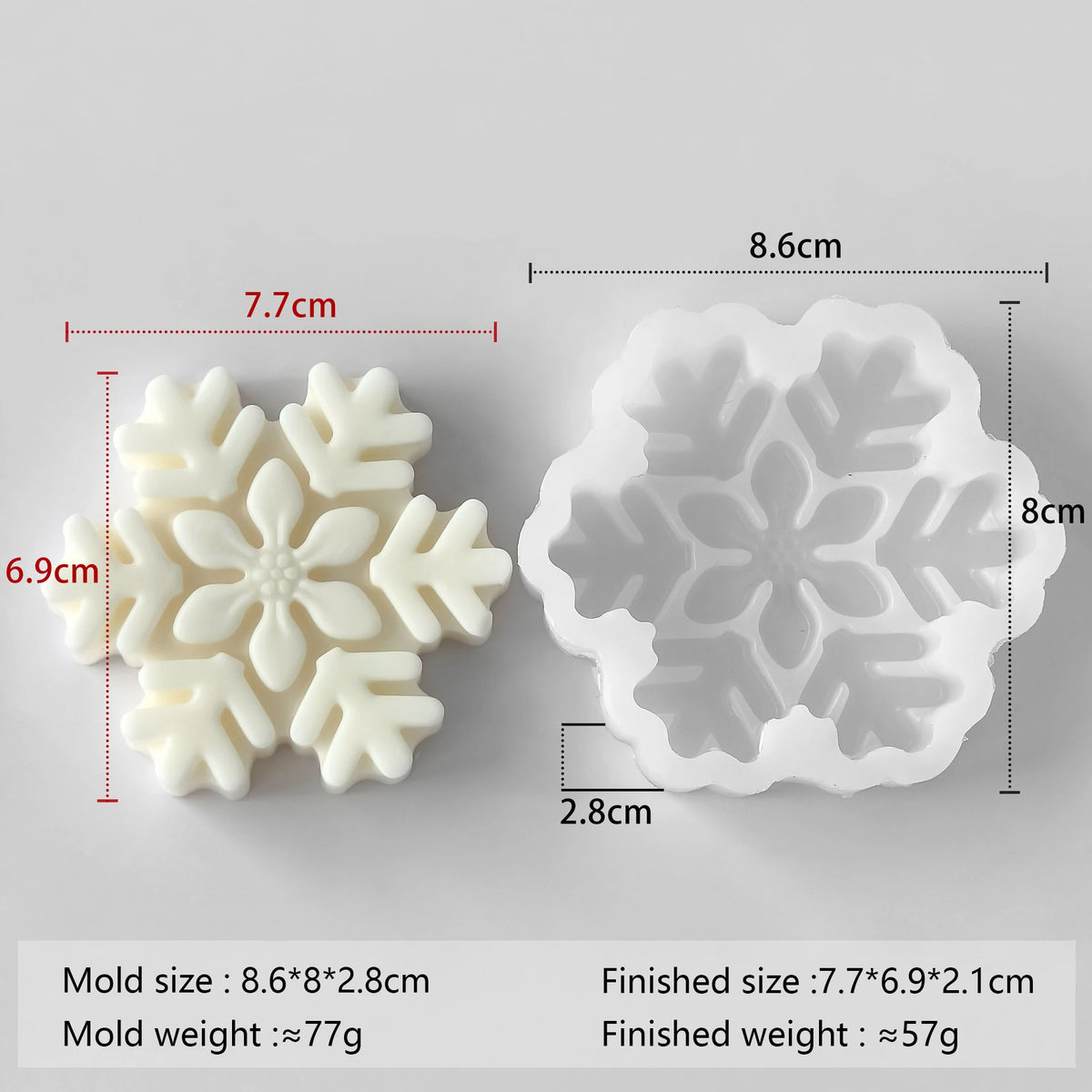 White silicone mold for making snowflakes used for candles, soap, and wax melts