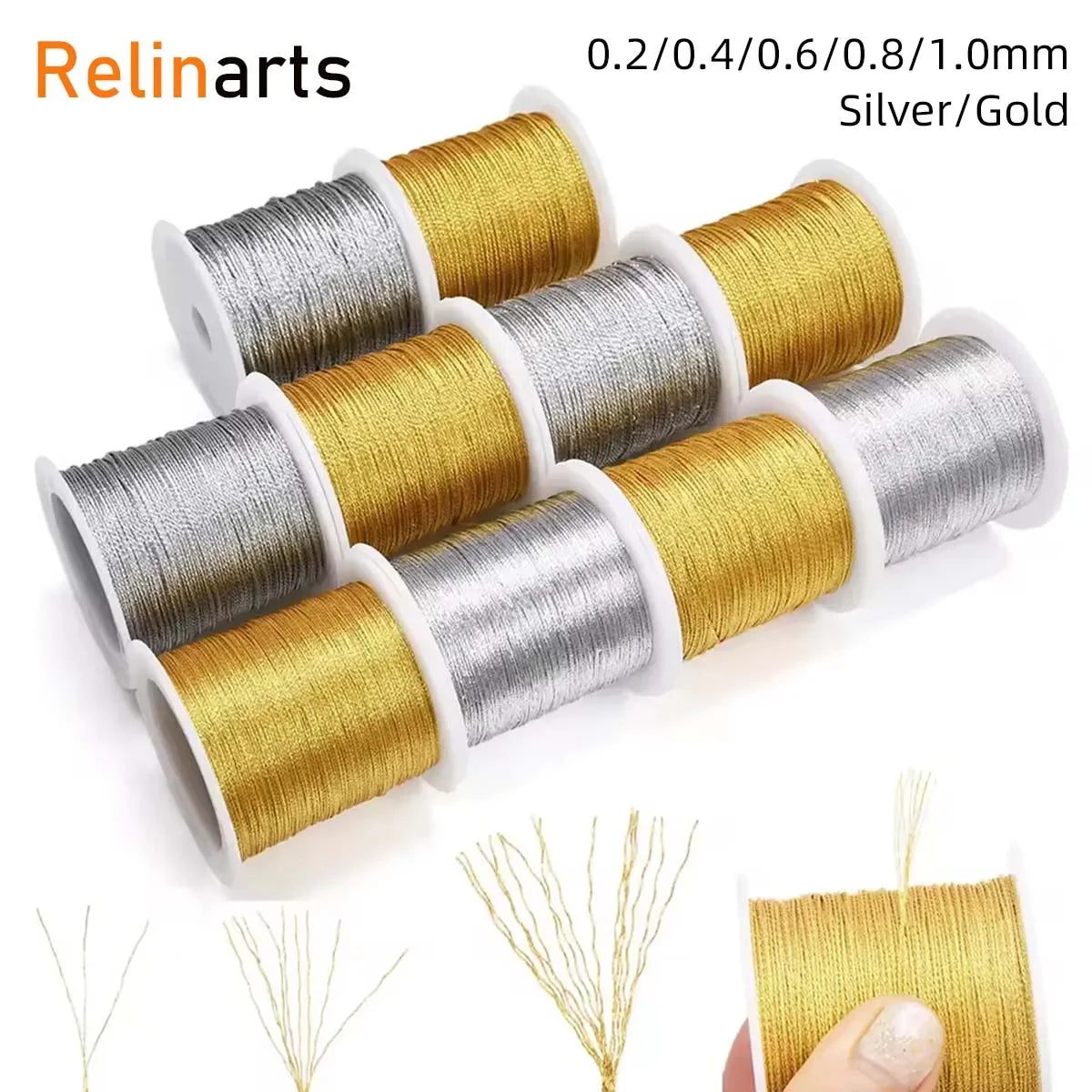 Metallic Gold & Silver Tinsel Thread Cord for Jewelry Making & Crafting