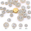A collection of gold and silver crystal glass sunflower claw rhinestones for sewing.