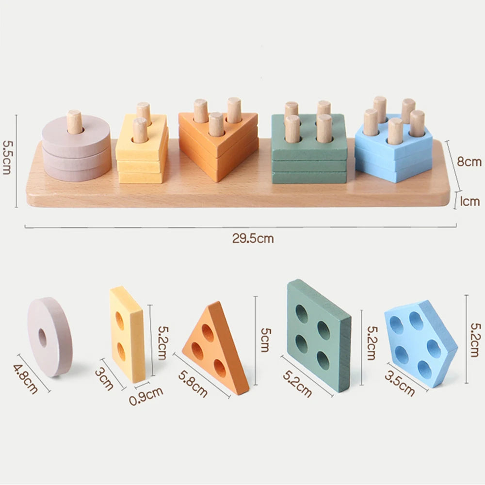 Wooden Shape Sorter & Stacking Toy for Toddlers