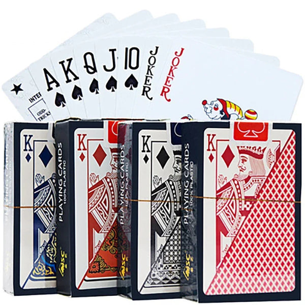 A stack of durable PVC playing cards featuring various face cards and jokers.